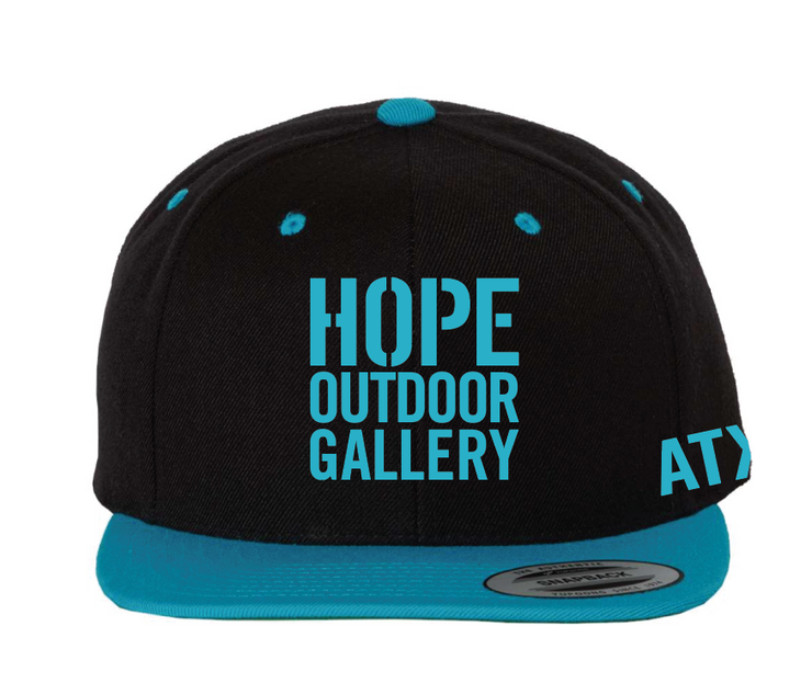 HOPE OUTDOOR GALLERY STACKED LOGO SNAPBACK - AQUA/ BLACK