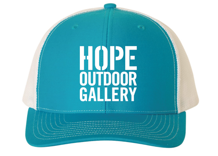 HOPE OUTDOOR GALLERY STACKED LOGO TRUCKER - AQUA/WHITE
