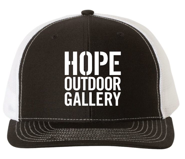 HOPE OUTDOOR GALLERY STACKED LOGO TRUCKER - BLACK/WHITE